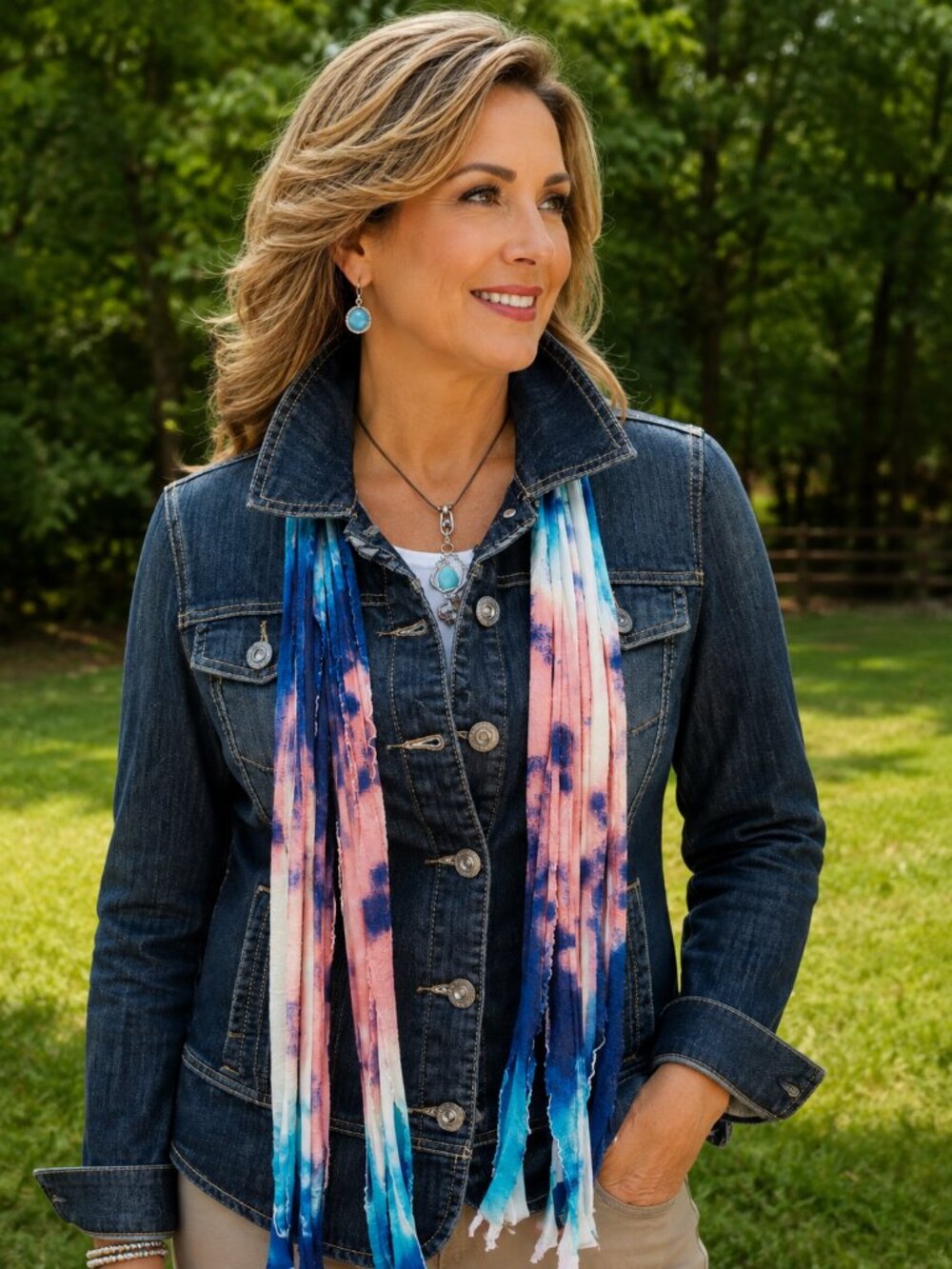 Royal Blue Salmon Turquoise Tiedye Flutter Scarf Lightweight Women Accessory